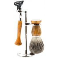 Бритвенный набор IL Ceppo: станок, помазок, подставка, желтый цвет, имитация мрамора Бритвенный набор IL Ceppo: станок, помазок, подставка, желтый цвет, имитация мрамора