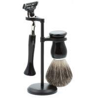 Бритвенный набор IL Ceppo: станок, помазок, подставка, черный цвет
