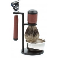 Бритвенный набор IL Ceppo: станок, помазок, чаша, подставка, красно-черный матовый цвет