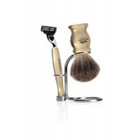 Бритвенный набор Mondial: станок, помазок, подставка; светлый и серый перламутр Бритвенный набор Mondial: станок, помазок, подставка; светлый и серый перламутр