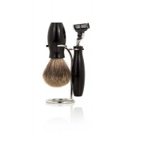 Бритвенный набор Mondial: станок, помазок, подставка. Цвет - черный Бритвенный набор Mondial: станок, помазок, подставка. Цвет - черный