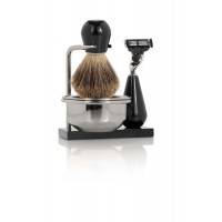 Бритвенный набор Mondial: станок, помазок, чаша, подставка. Цвет - черный Бритвенный набор Mondial: станок, помазок, чаша, подставка. Цвет - черный