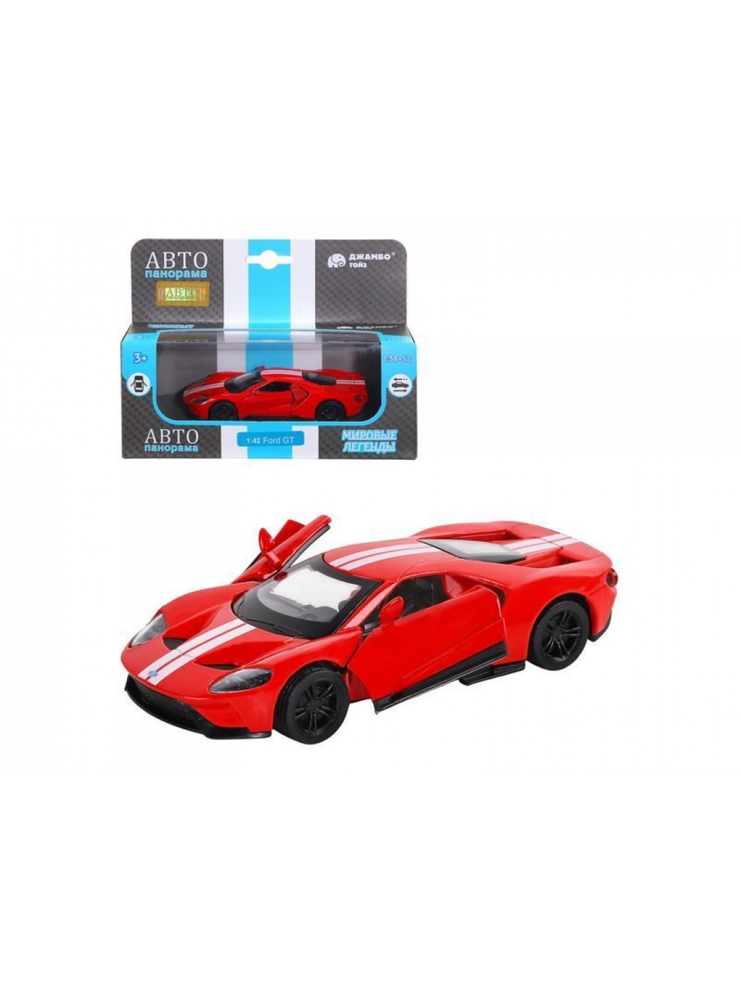 Машина "АВТОПАНОРАМА" Ford GT, красный, 1/42, инерция, откр. двери, в/к 17,5*12,5*6,5 см