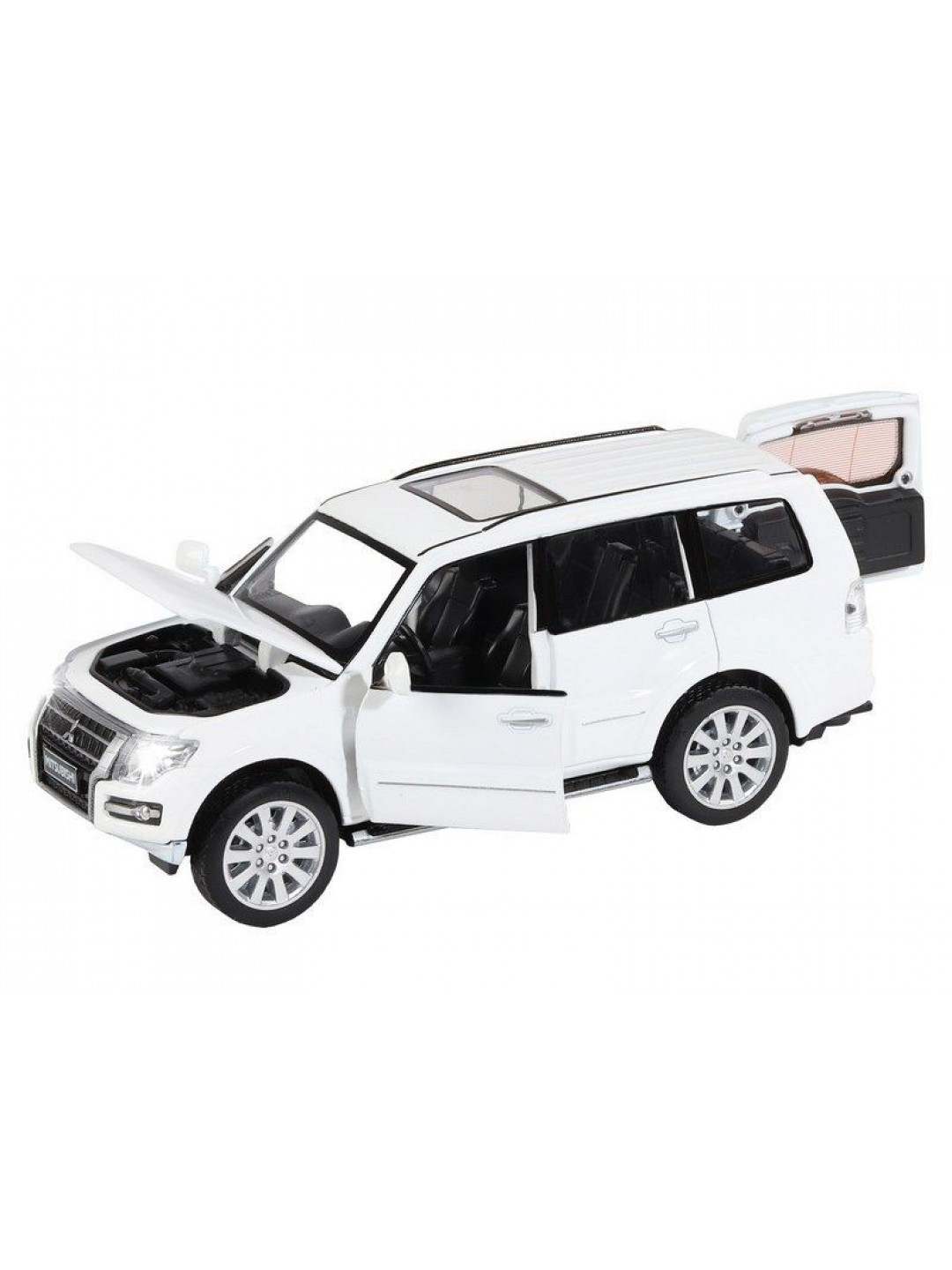 Машина "АВТОПАНОРАМА" Mitsubishi Pajero 4WD Tubro, белый, 1/33, свет, звук, в/к 17,5*13,5*9 см