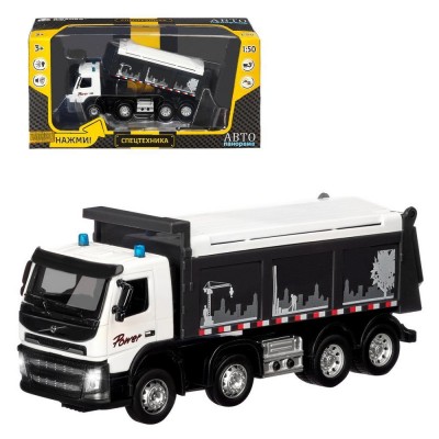 Машина "АВТОПАНОРАМА" Volvo самосвал, белый, 1/50, свет, звук, в/к 28*14*10 см