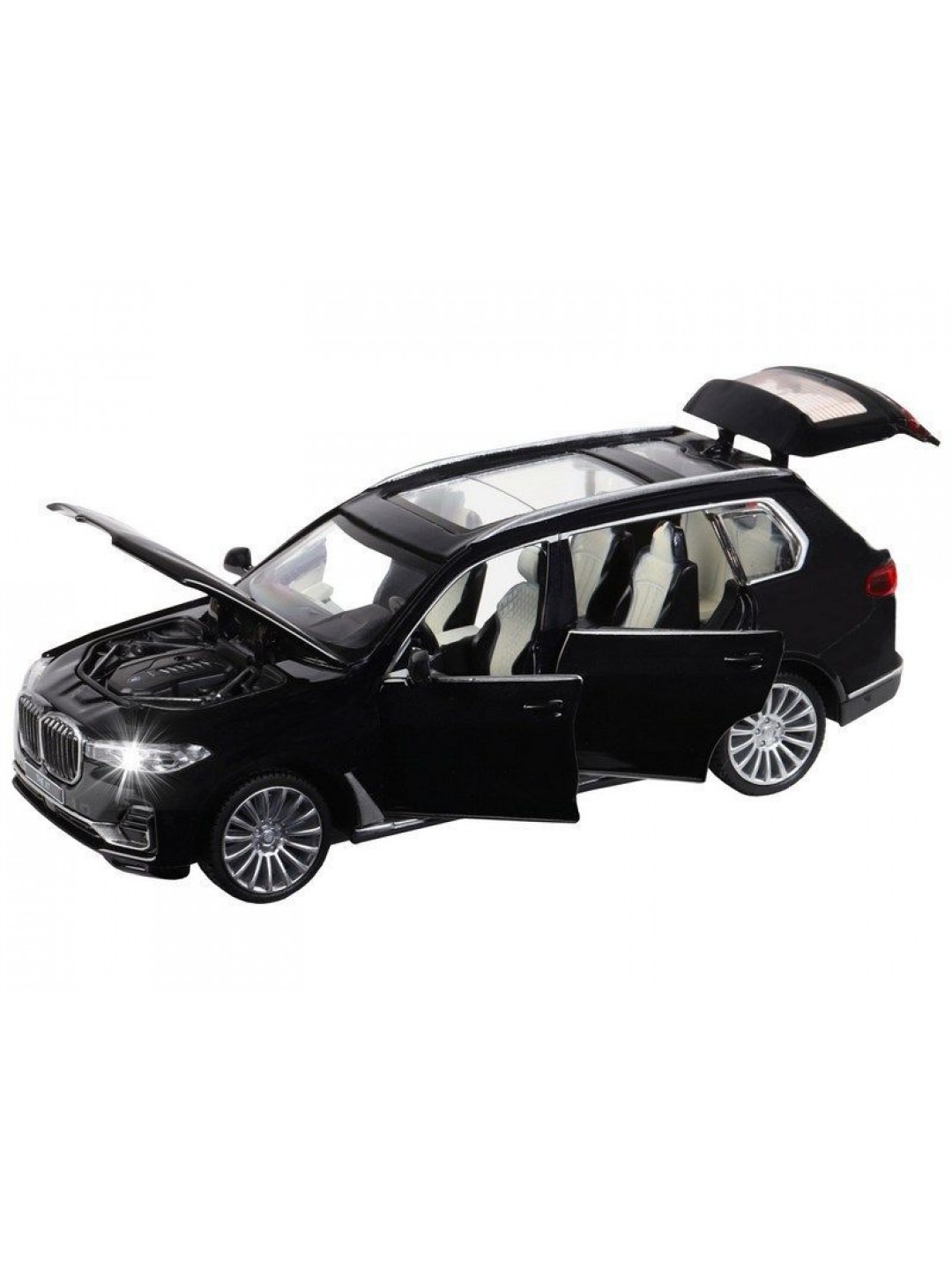 Машина "АВТОПАНОРАМА" BMW X7, черный, 1/32, свет, звук, инерция, в/к 17,5*13,5*9 см