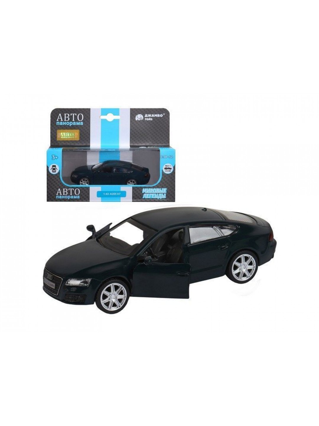 Машина "АВТОПАНОРАМА" Audi A7, зеленый, 1/43, инерция, в/к 17,5*12,5*6,5 см