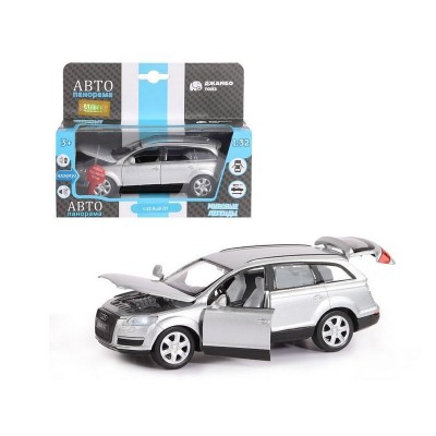 Машина "АВТОПАНОРАМА" Audi Q7, серебряный, 1/32, свет, звук, инерция, в/к 17,5*13,5*9 см