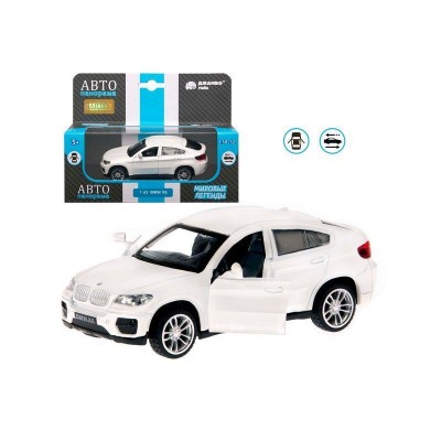Машина "АВТОПАНОРАМА" BMW X6, 1/43, белый, инерция, откр. двери, в/к 17,5*12,5*6,5 см