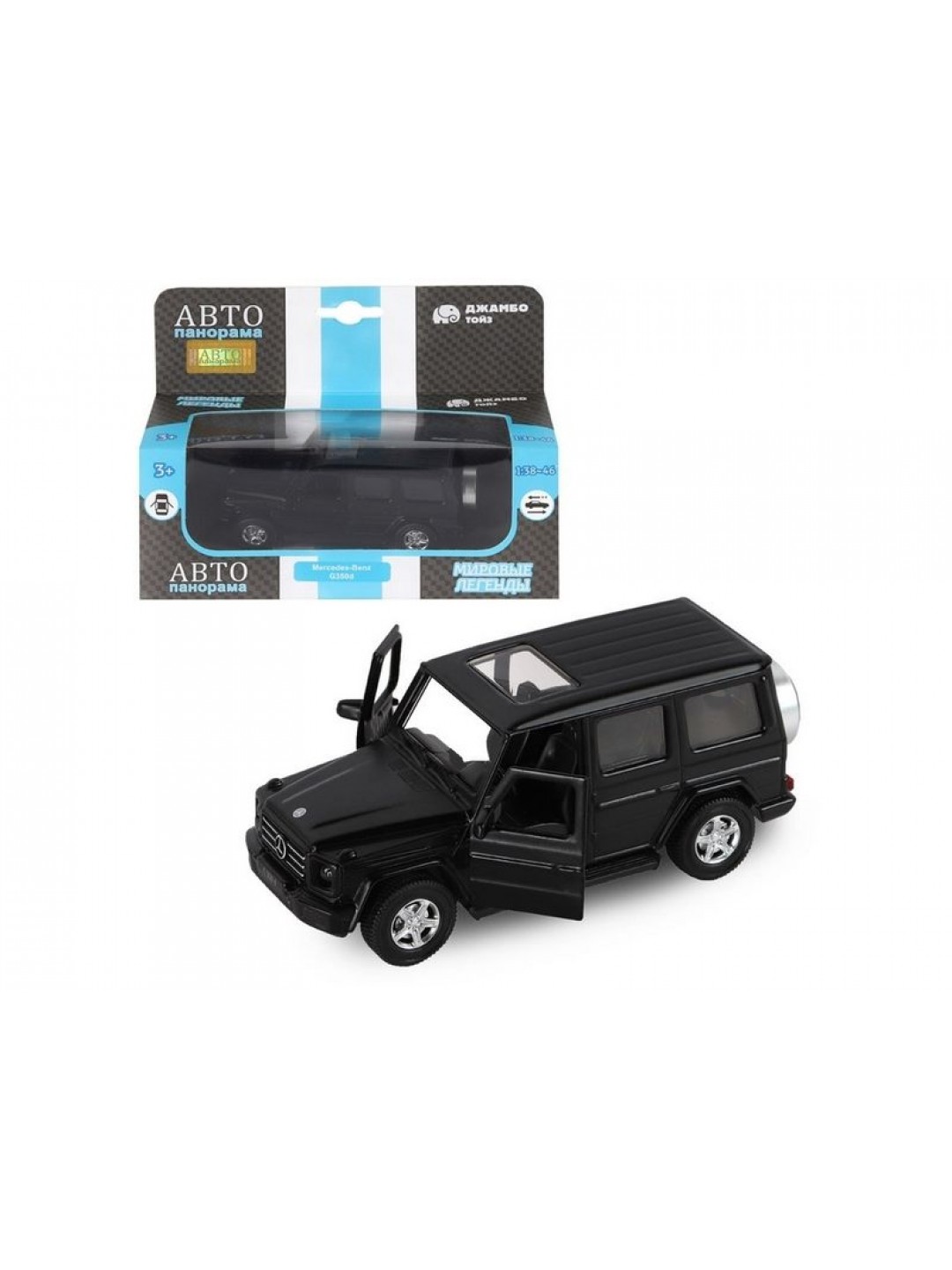 Машина "АВТОПАНОРАМА" Mercedes-Benz G350d, черный, 1/42, инерция, откр. двери, в/к 17,5*12,5*6,5 см