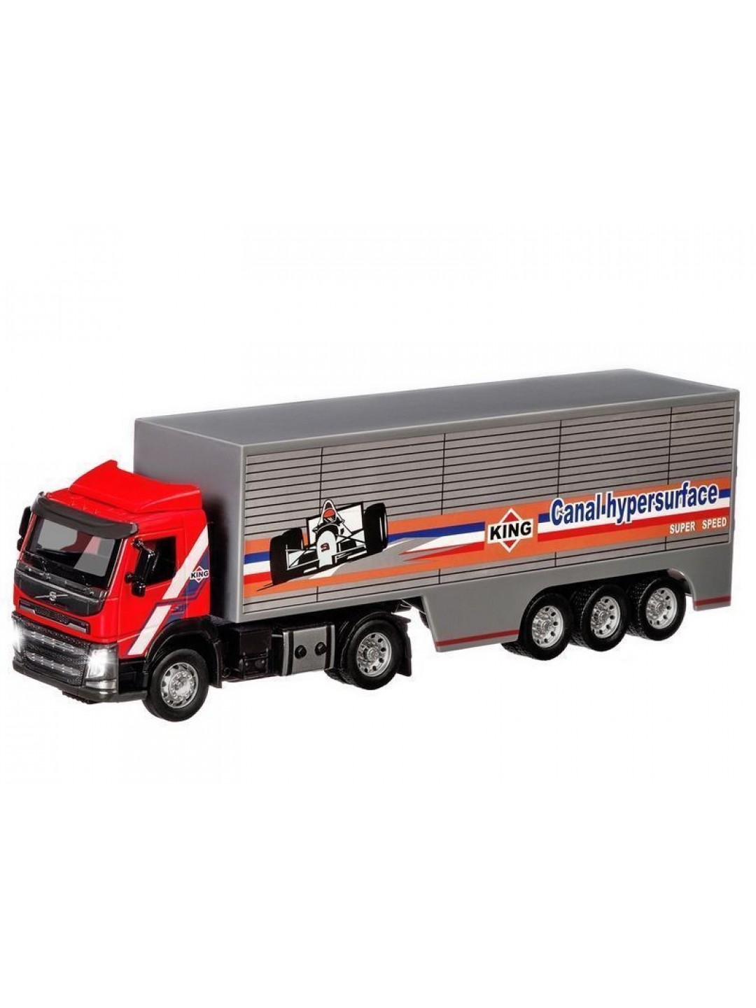 Машина "АВТОПАНОРАМА" Volvo, красный, 1/50, свет, звук, в/к 28*14*10 см
