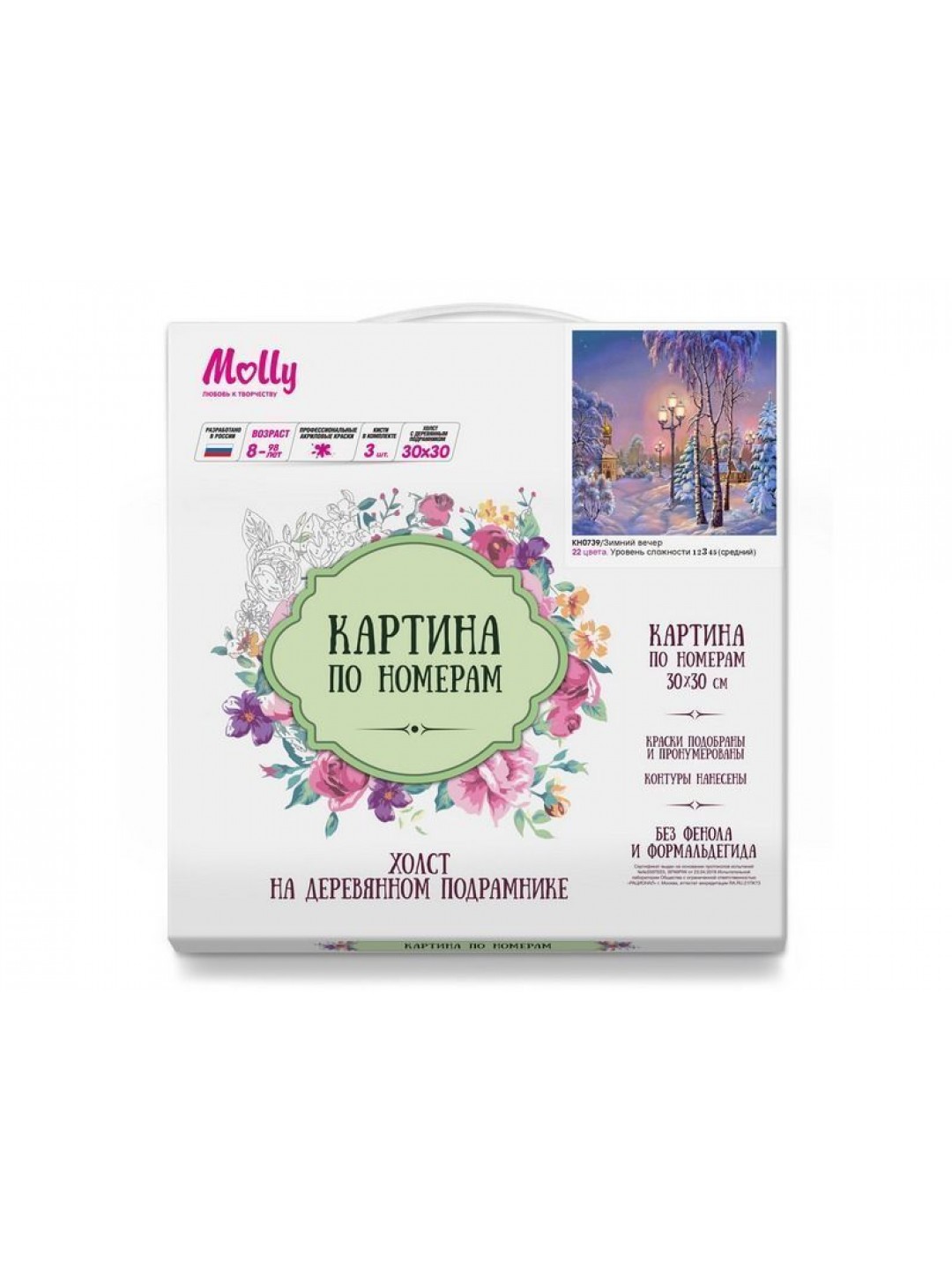 Картина по номерам 30х30 Зимний вечер (22 цвета)