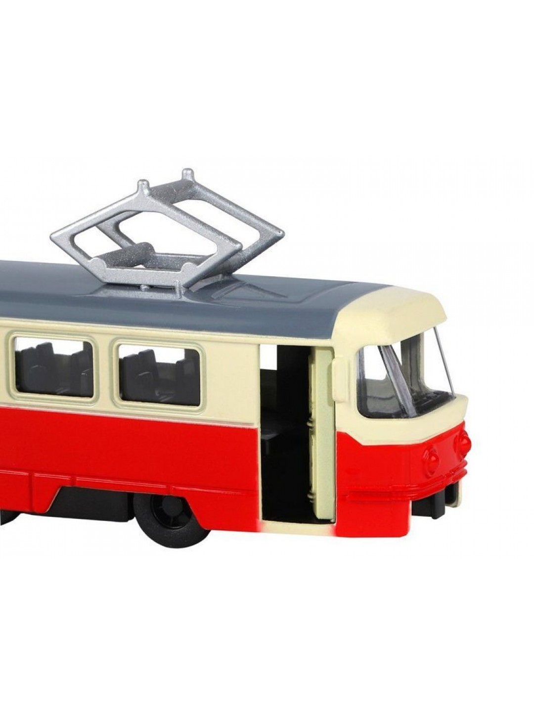 Трамвай "Автопанорама", красный, 1/90, свет, звук, инерция, в/к 22*13,5*5,8 см