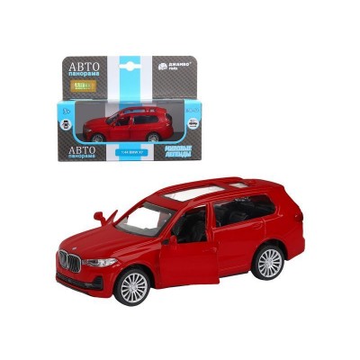 Машина "АВТОПАНОРАМА" BMW X7, 1/44, красный металлик, откр. двери, в/к 17,5*12,5*6,5 см