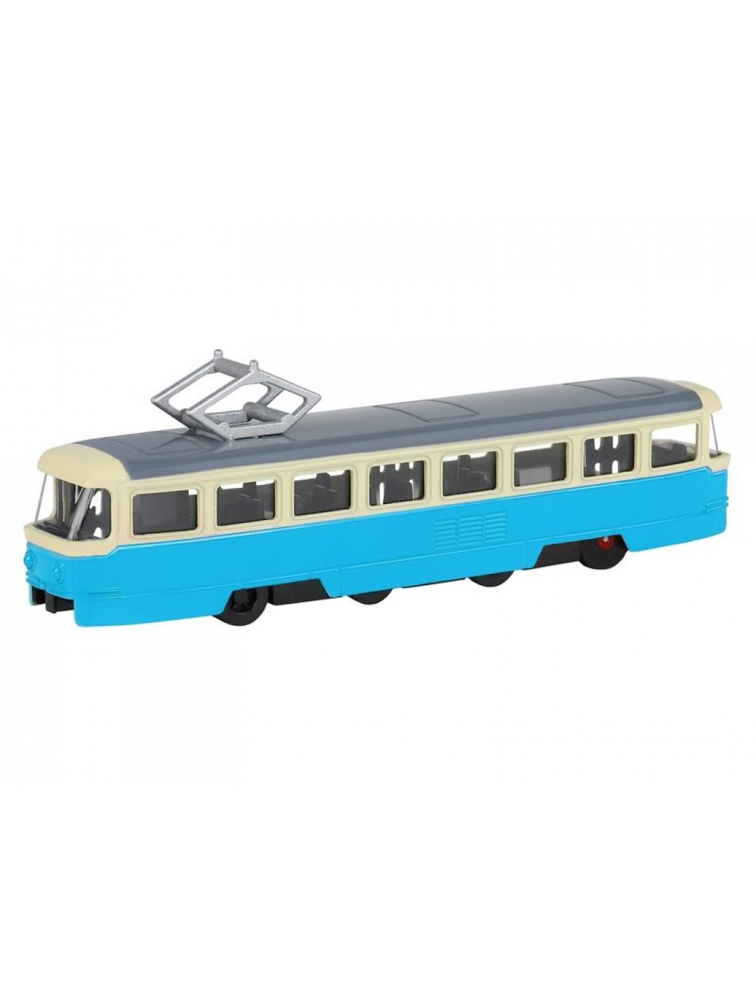 Трамвай "Автопанорама", синий, 1/90, свет, звук, инерция, в/к 22*13,5*5,8 см