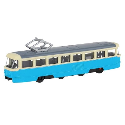 Трамвай "Автопанорама", синий, 1/90, свет, звук, инерция, в/к 22*13,5*5,8 см