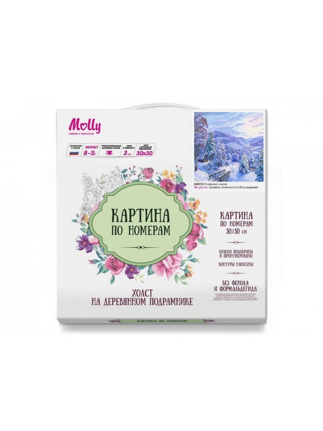 Картина по номерам 30х30 Снежная сказка (20 цветов)