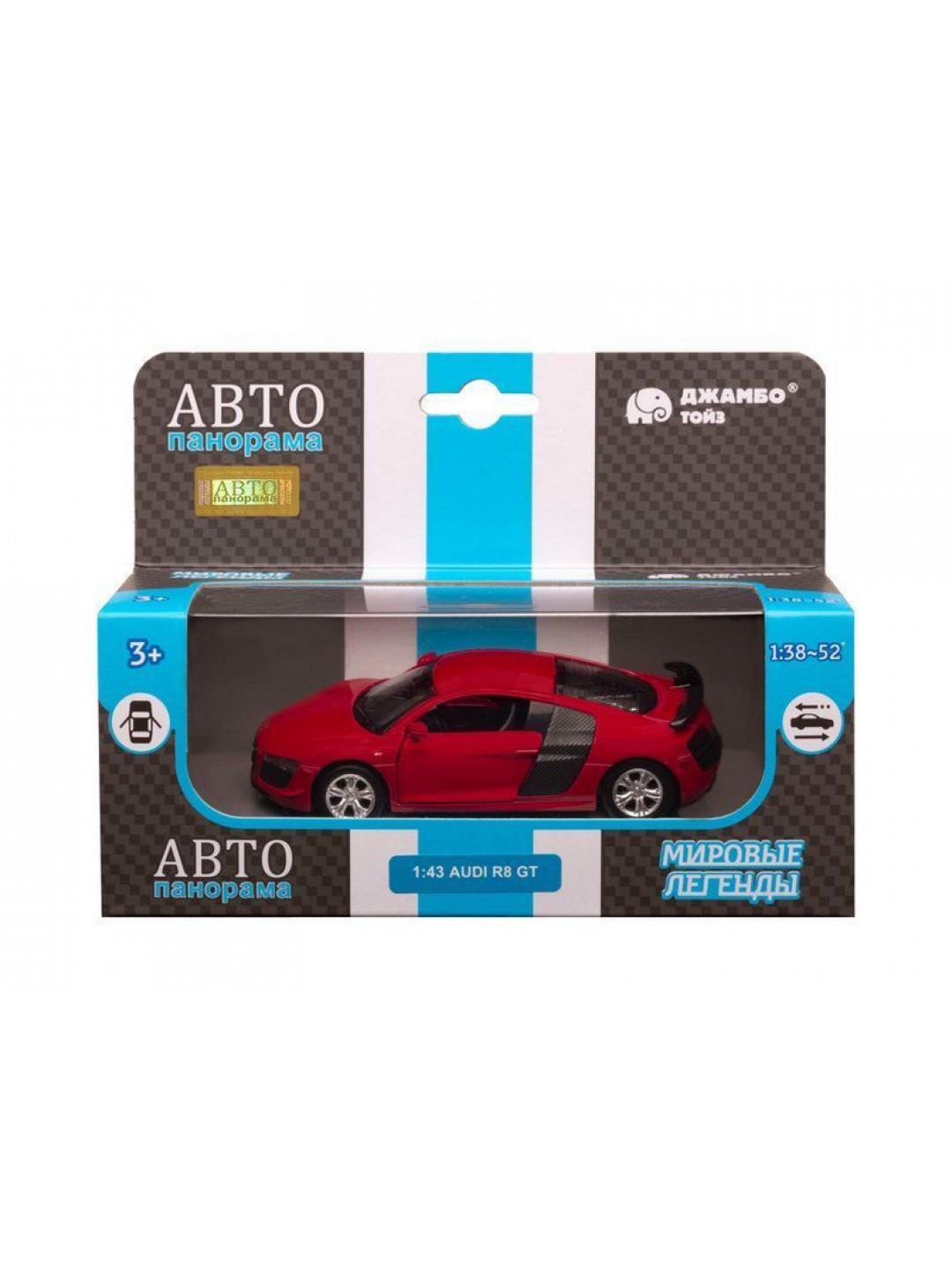 Машина "АВТОПАНОРАМА" Audi R8 GT, красный, 1/43, инерция, откр. двери, в/к 17,5*12,5*6,5 см