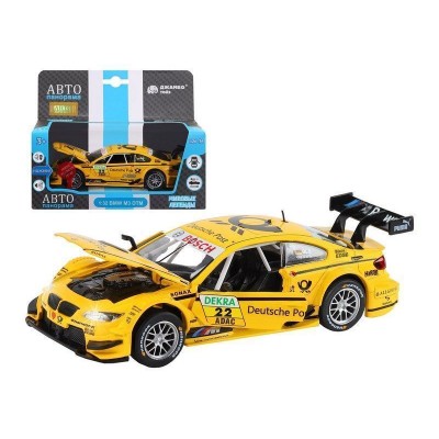 Машина "АВТОПАНОРАМА" BMW M3 DTM, желтый, 1/32, свет, звук, инерция, в/к 17,5*13,5*9 см