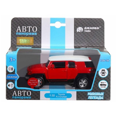 Машина "АВТОПАНОРАМА" Toyota FJ Cruiser, красный, 1/32, свет, звук, инерция, в/к 17,5*13,5*9 см