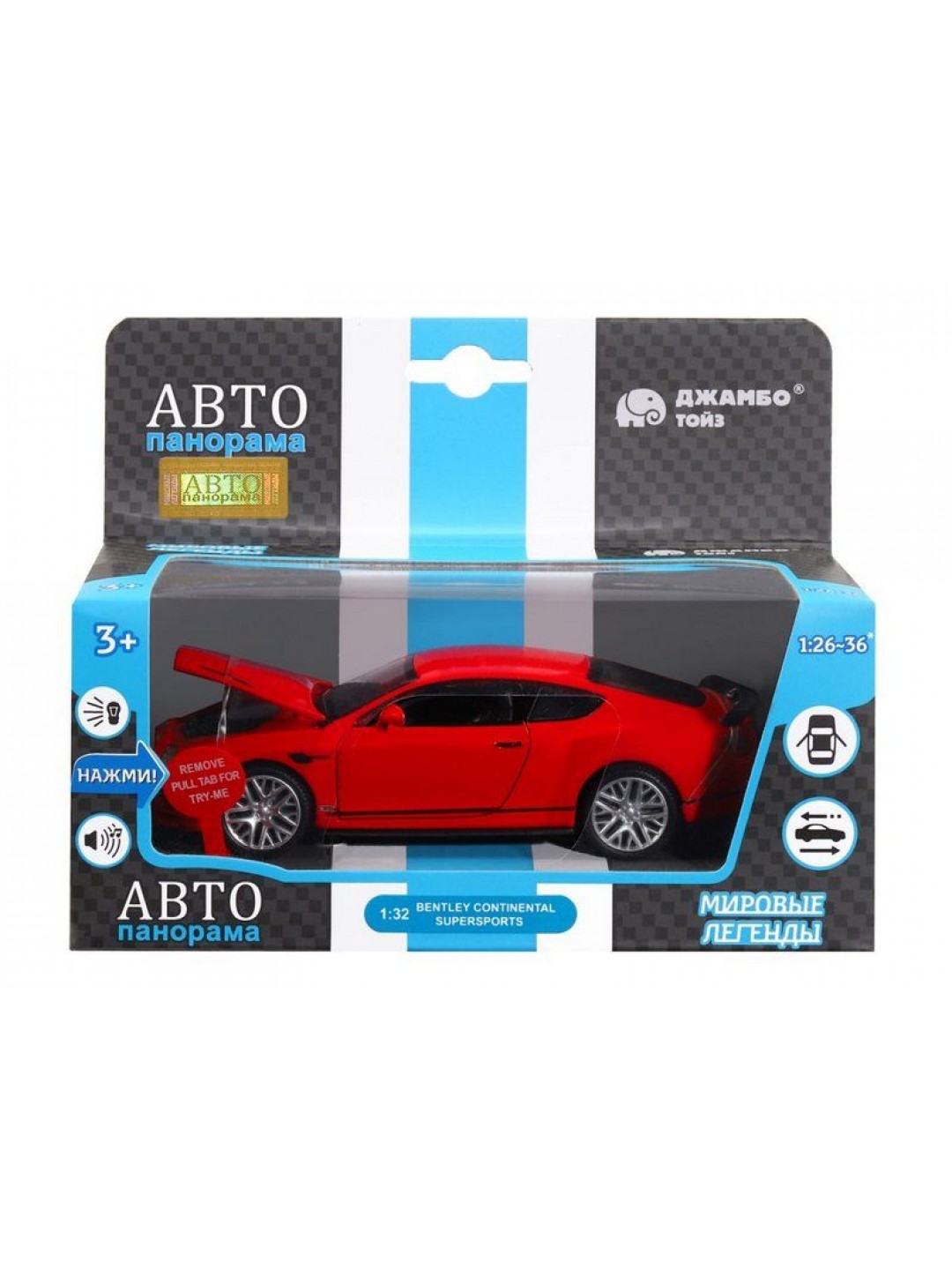 Машина "АВТОПАНОРАМА" Bentley Continental GT Supersports, красный, 1/32, в/к 17,5*12,5*6,5 см