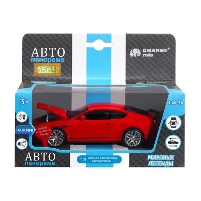 Машина "АВТОПАНОРАМА" Bentley Continental GT Supersports, красный, 1/32, в/к 17,5*12,5*6,5 см