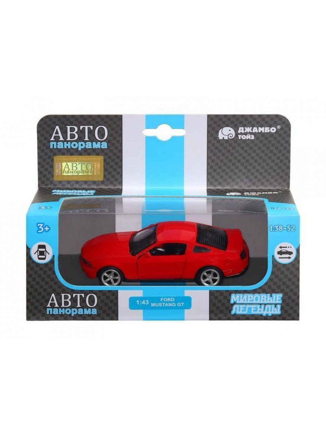 Машина "АВТОПАНОРАМА" Ford Mustang GT, красный, 1/43, инерция, откр. двери, в/к 17,5*12,5*6,5 см