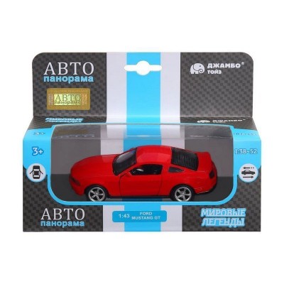 Машина "АВТОПАНОРАМА" Ford Mustang GT, красный, 1/43, инерция, откр. двери, в/к 17,5*12,5*6,5 см