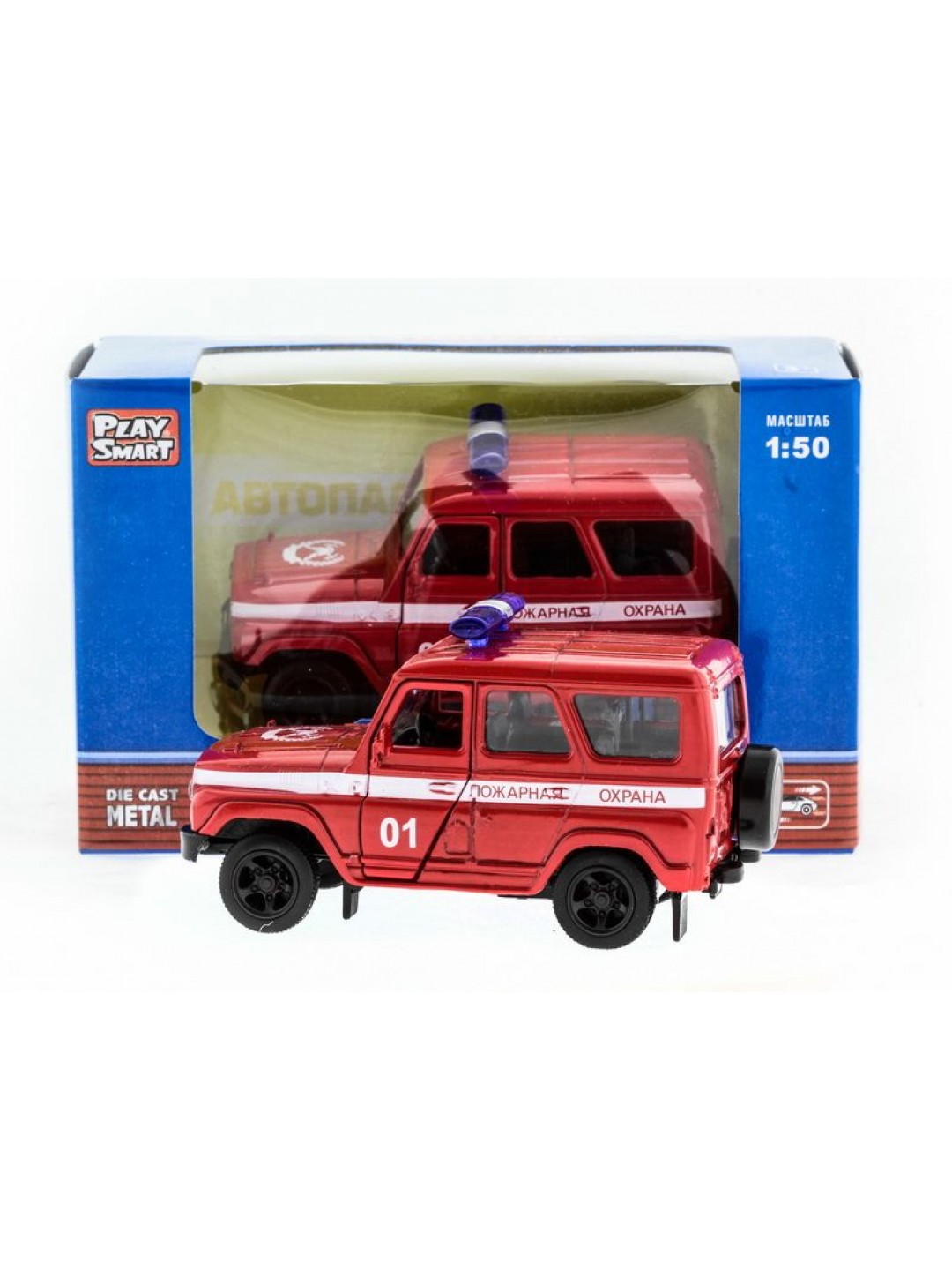 Машина "АВТОПАНОРАМА" инерц. УАЗ-469 (пожарная) 1/50, в/к 12*7*5,5 см