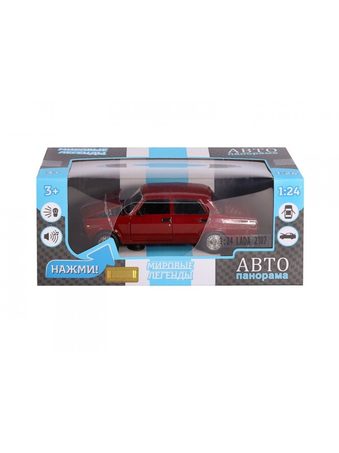 Машина "АВТОПАНОРАМА" ВАЗ 2107, 1/24, бордовый, инерция, в/к  24,5*12,5*10,5 см