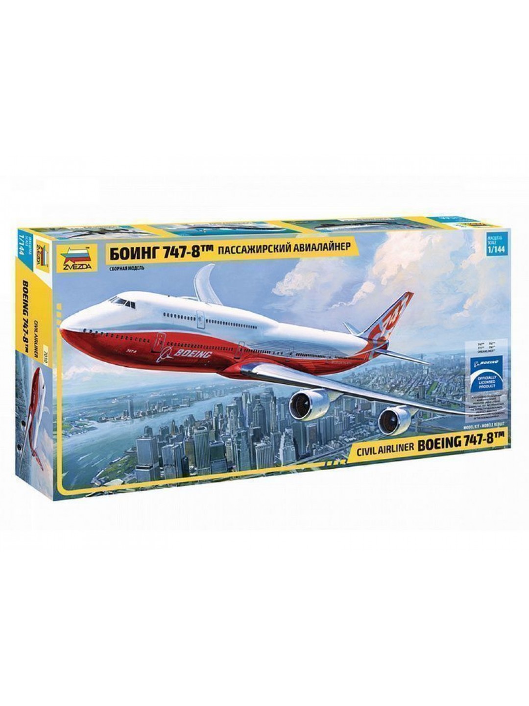 Сборная модель ZVEZDA Пассажирский авиалайнер Боинг 747-8, 1/144