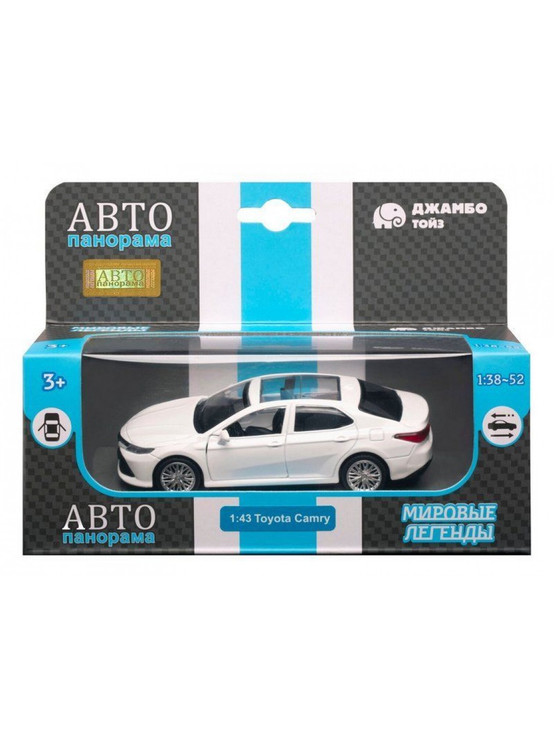 Машина "АВТОПАНОРАМА" Toyota Camry, белый, 1/43, откр. двери, инерция, в/к 17,5*12,5*6,5 см
