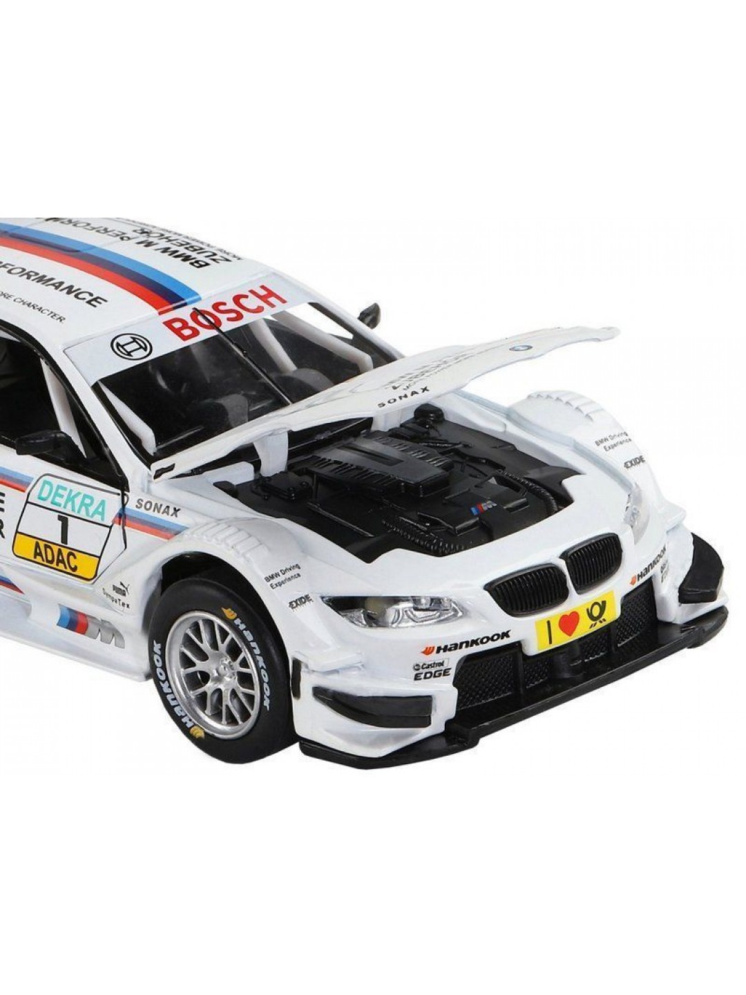 Машина "АВТОПАНОРАМА" BMW M3 DTM, белый, 1/32, свет, звук, инерция, в/к 17,5*13,5*9 см