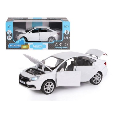 Машина "АВТОПАНОРАМА" LADA VESTA седан, 1/24,  белый, свет. звук. эффекты, в/к 24,5*12,5*10,5 см