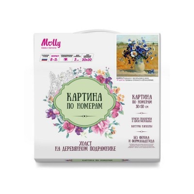 Картина по номерам 30х30 Ромашки с васильками в вазе (17 цветов)