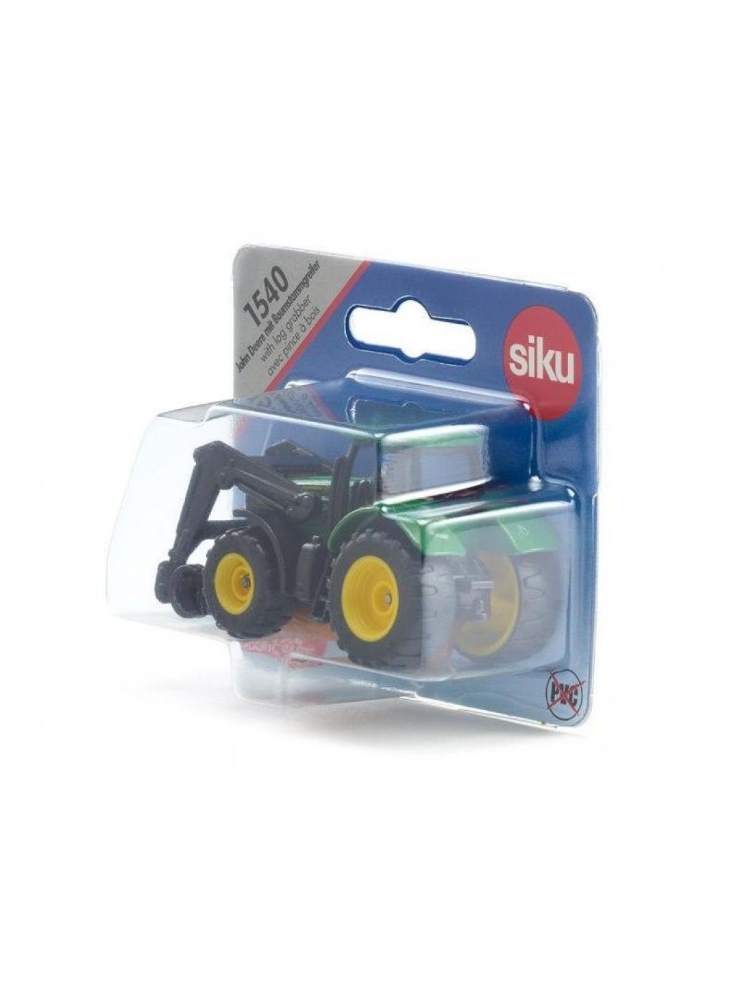 Трактор Siku 1540 John Deere с фронтальным погрузчиком для захвата брёвен