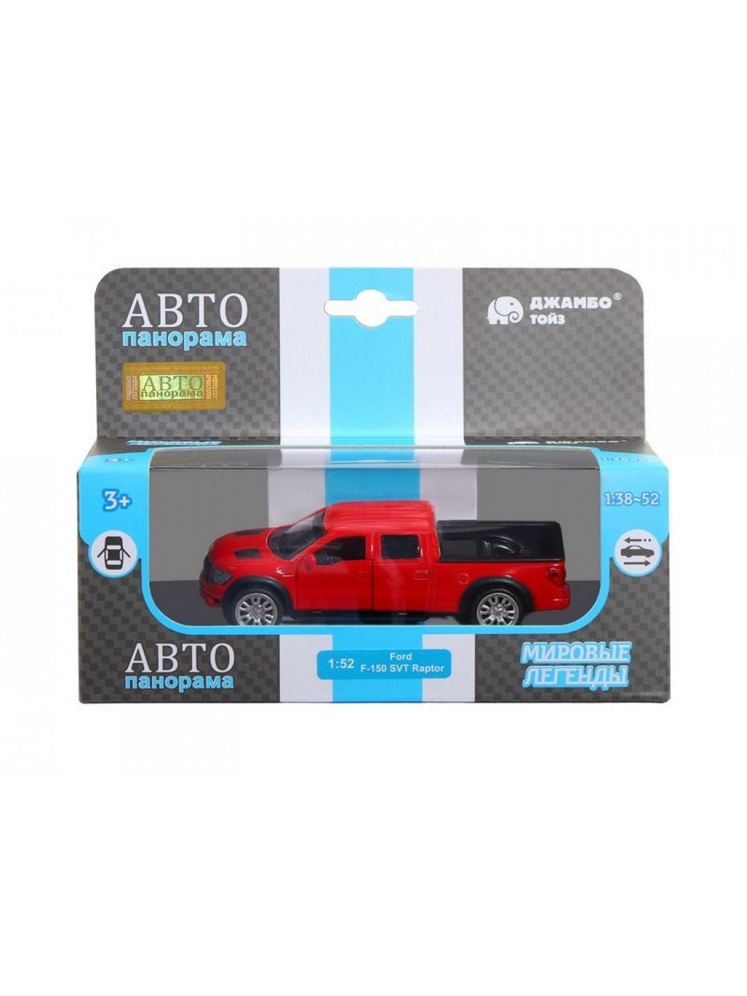 Машина "АВТОПАНОРАМА" Ford F-150 SVT Raptor-2, красный, 1/52, инерция, в/к 17,5*12,5*6,5 см