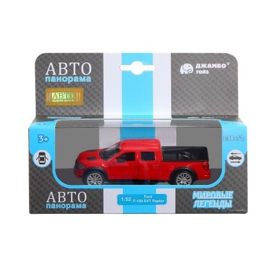 Машина "АВТОПАНОРАМА" Ford F-150 SVT Raptor-2, красный, 1/52, инерция, в/к 17,5*12,5*6,5 см