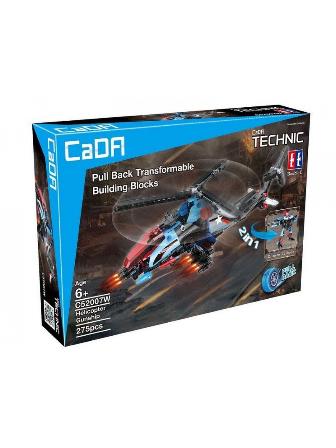 Конструктор CaDA Technic вертолет-трансформер, инерционный (275 деталей)