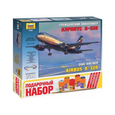 Сборная модель ZVEZDA Гражданский авиалайнер Аэробус А-320, подарочный набор, 1/144