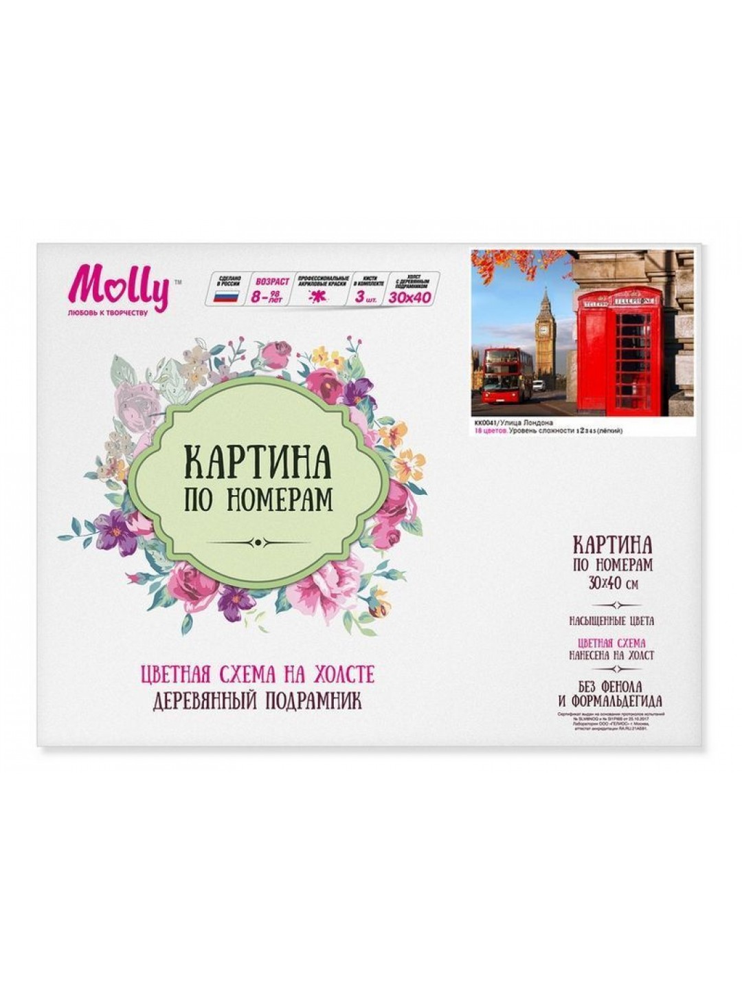 Картина по номерам с цветной схемой на холсте (30х40) УЛИЦЫ ЛОНДОНА (18 цветов)