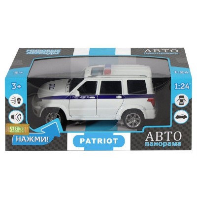 Машина "АВТОПАНОРАМА" УАЗ "PATRIOT" Полиция, 1/26, свет, звук, инерция, в/к 24,5*12,5*10,5 см
