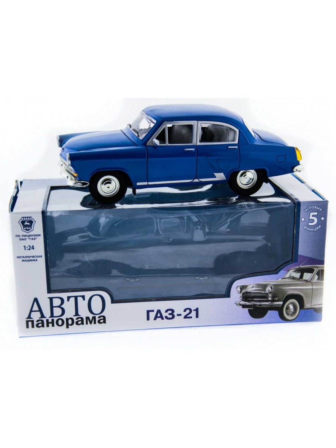Машина "АВТОПАНОРАМА" ГАЗ-21 "Волга" 1/24 в/к  26*12*11см, синяя