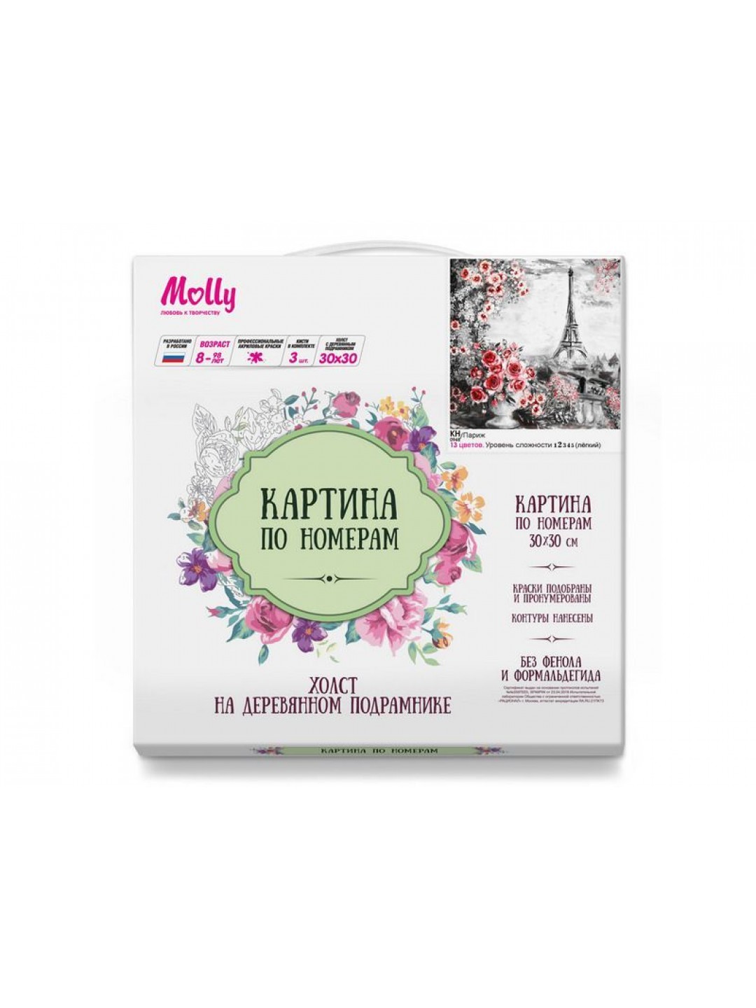 Картина по номерам 30х30 ПАРИЖ (13 цветов)