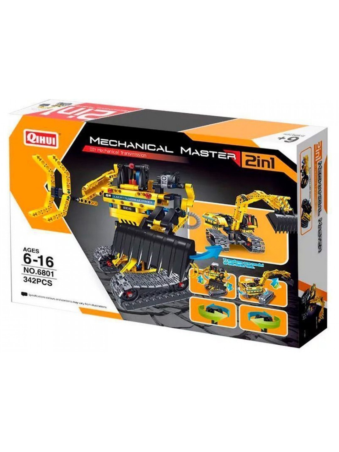 Конструктор Qihui Mechanical Master 2 в 1 Экскаватор и Робот (342 детали)