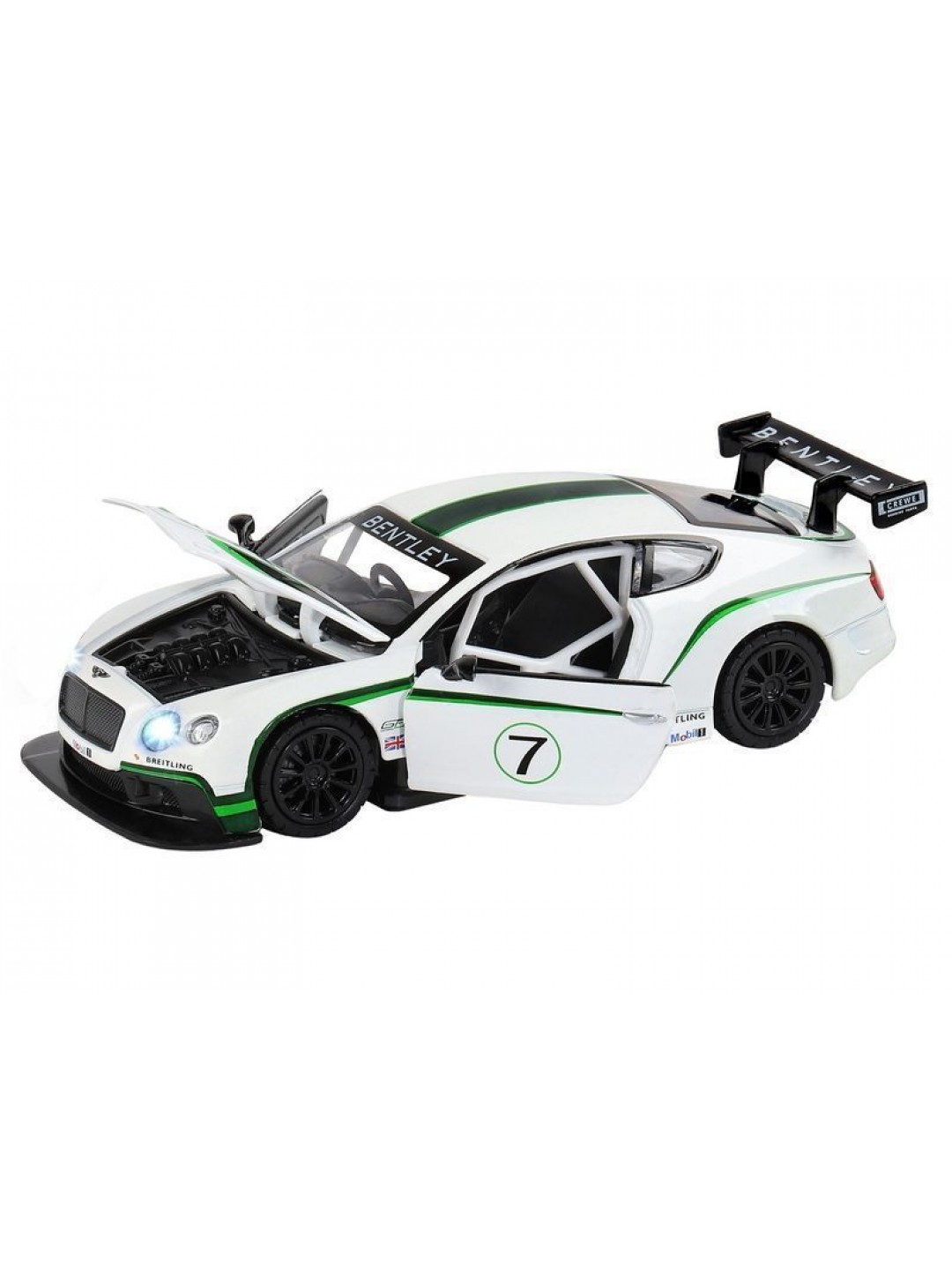 Машина "АВТОПАНОРАМА" Bentley Continental GT3, белый, 1/32, свет, звук, инерция, в/к 17,5*13,5*9 см