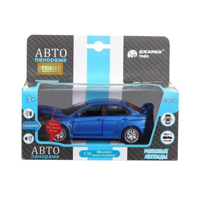 Машина "АВТОПАНОРАМА" Mitsubishi Lancer Evolution, синий, 1/32, свет, звук, в/к 17,5*12,5*6,5 см
