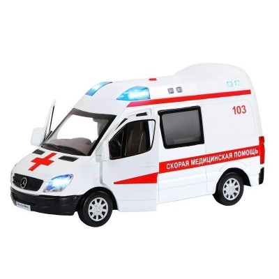 Машина "АВТОПАНОРАМА" Mercedes Sprinter "Скорая помощь", белый, 1/32, в/к 18*9*13,5 см