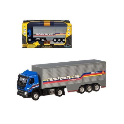 Машина "АВТОПАНОРАМА" Volvo, синий, 1/50, свет, звук, в/к 28*14*10 см