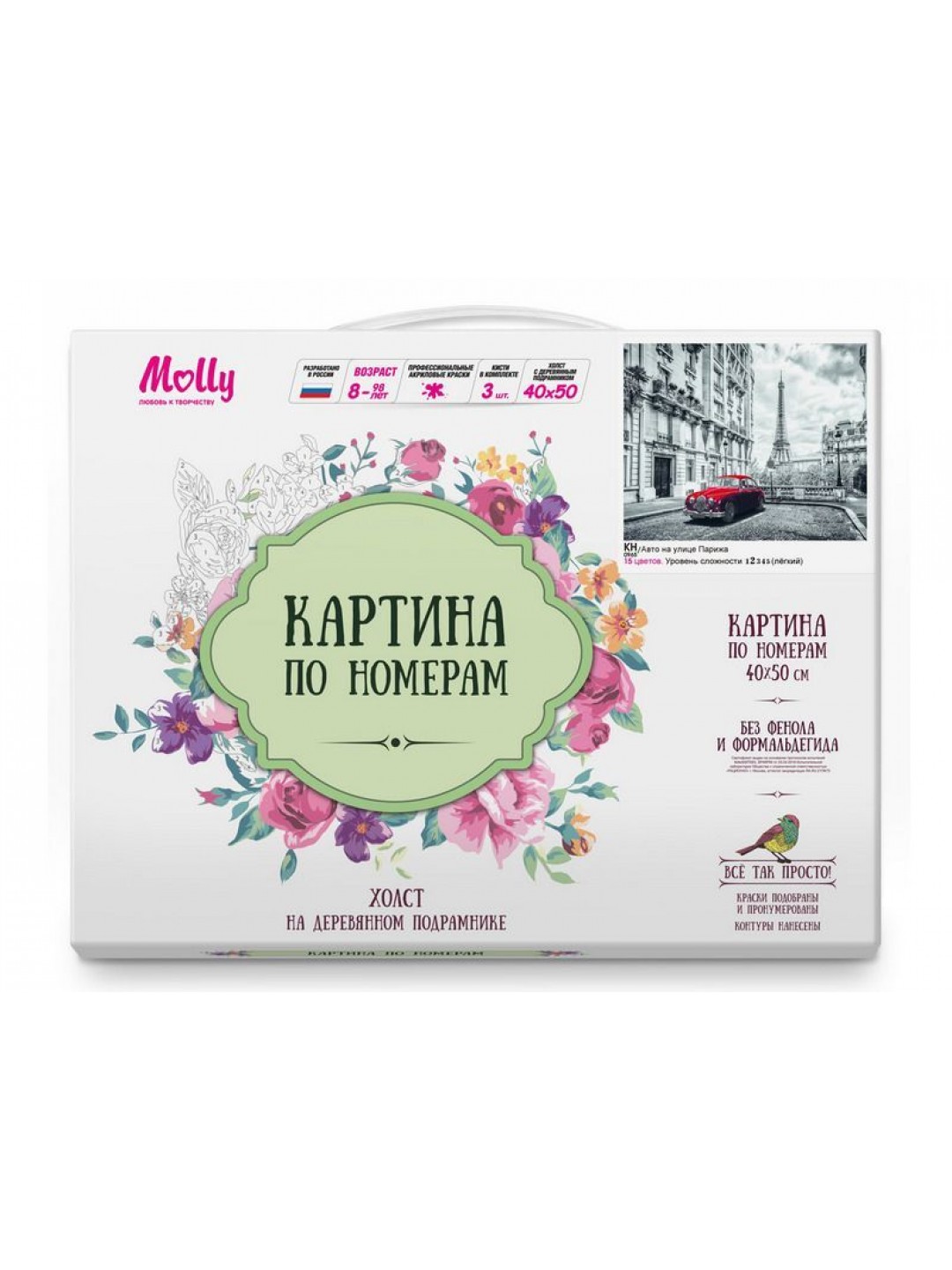 Картина по номерам 40х50 АВТО НА УЛИЦЕ ПАРИЖА (15 цветов)